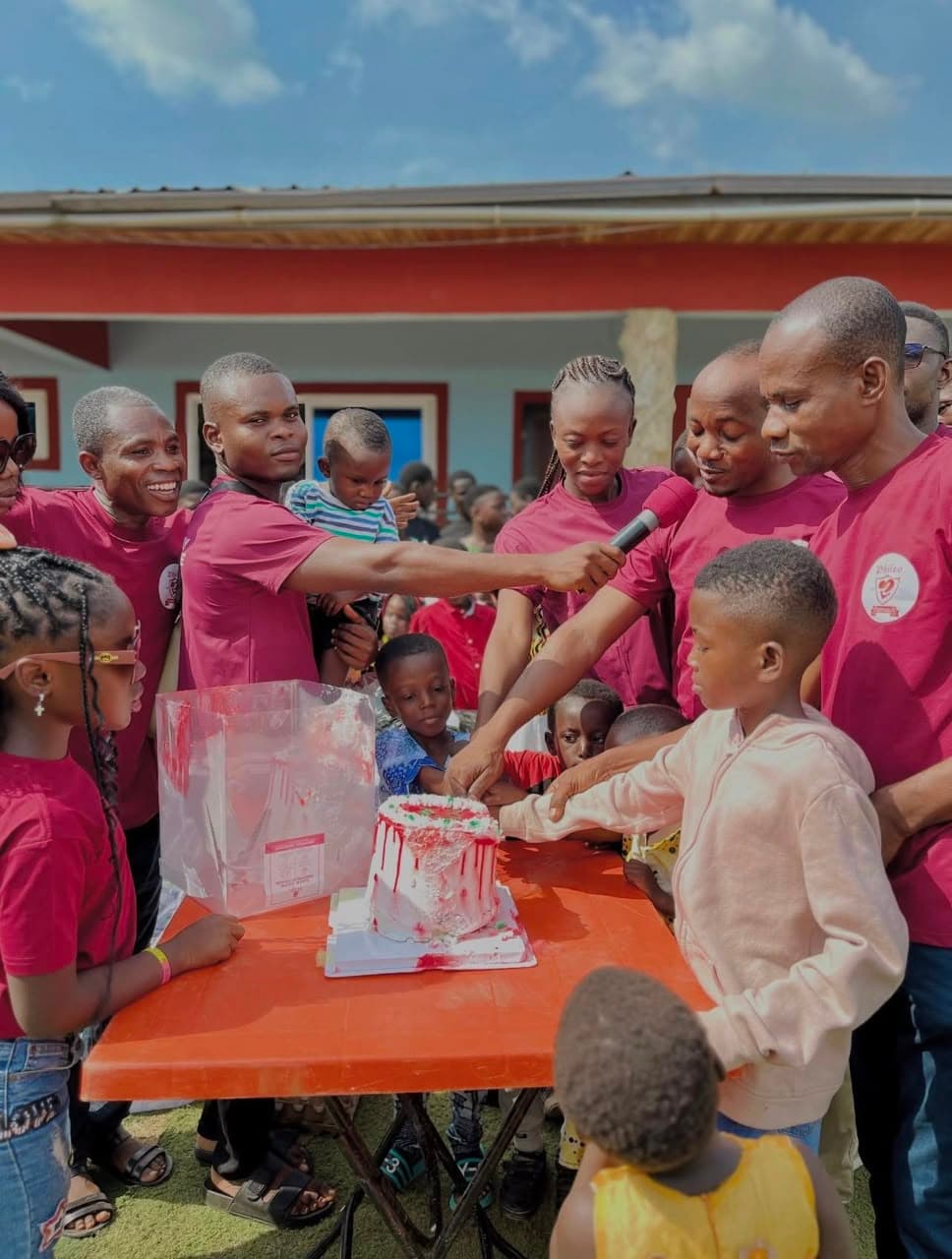 Celebrating Phileo Outreach's anniversary with a donation of school stationery