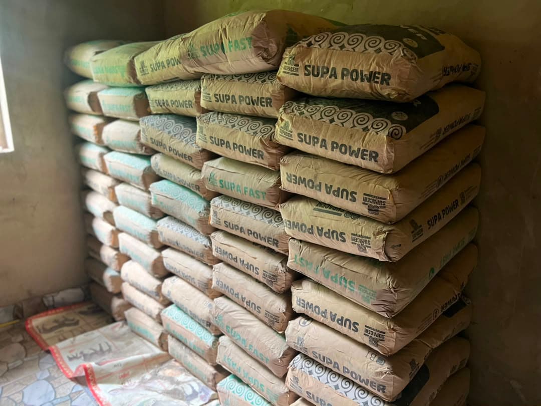 Cement donated by Gifty Yaa Owusu and Shepherd Family International, stocked for the JHS project
